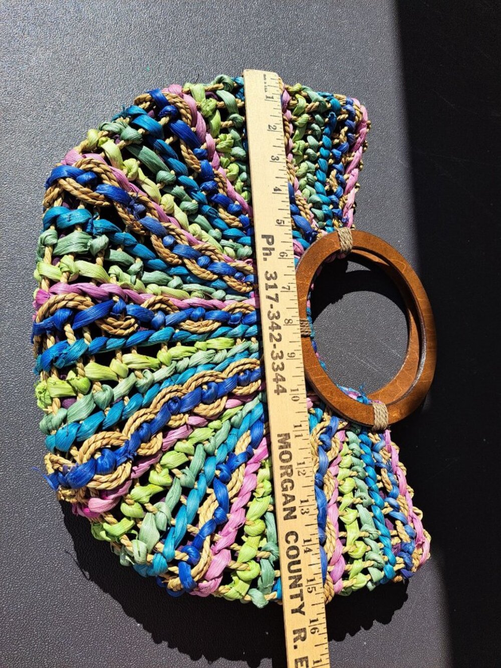 Cappelli Straworld Multicolor Straw Handbag Purse Wood Handle Rainbow Woven Tote - Picture 7 of 8